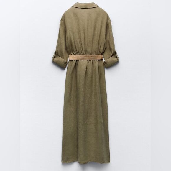 ZARA BELTED 100% LINEN SHIRTDRESS - Picture 8 of 9